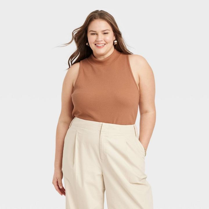 Women's Plus Size Slim Fit Tank Top - A New Day Rust