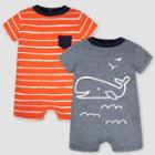 Gerber Baby Boys' 2pk Whale Romper Set - Navy/orange 3-6m, Boy's, Blue