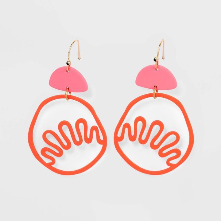 Wavy Circle Cubic Zirconia Drop Earrings - Universal Thread Pink