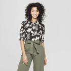 Women's Floral Print Long Sleeve Crepe Blouse - A New Day Black