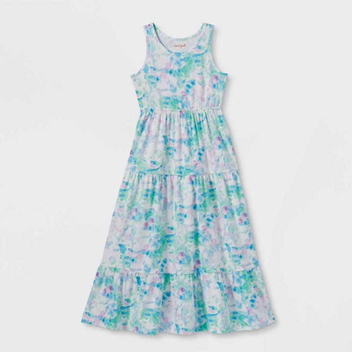 Girls' Tie-dye Tiered Maxi Dress - Cat & Jack White/green