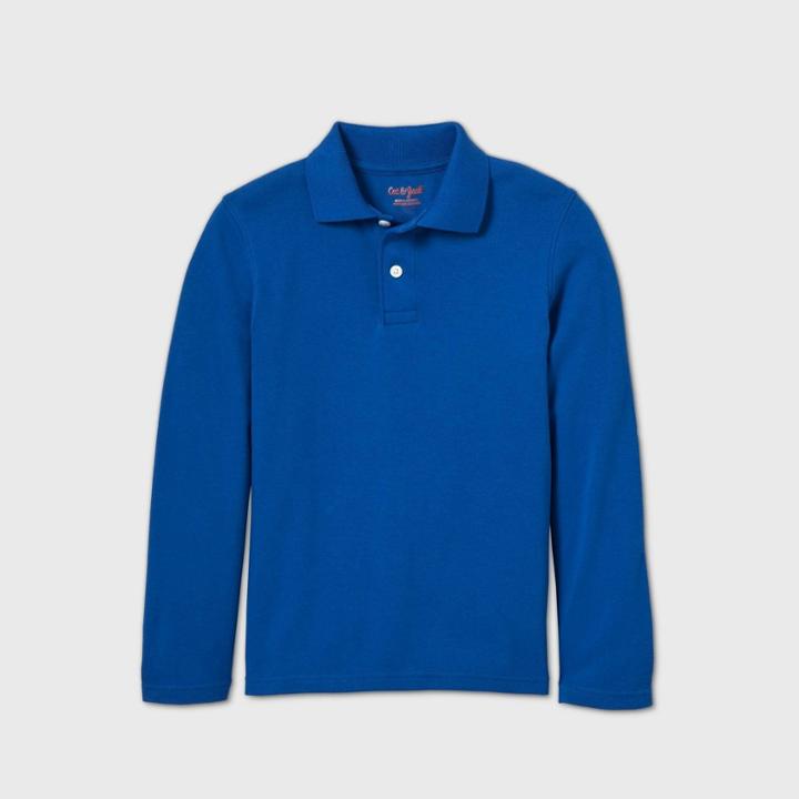 Oversizeboys' Long Sleeve Interlock Uniform Polo Shirt - Cat & Jack Blue