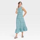 Women's Floral Print Sleeveless Smocked Waist Dress - A New Day Blue