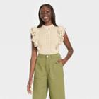 Women's Crewneck Short Sleeve Pullover Sweater - Who What Wear Cream