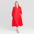 Women's Plus Size Long Sleeve Deep Tiered Flowy Dress - Who What Wear Red 1x, Women's,