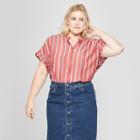 Women's Plus Size Striped Woven Short Sleeve Top - Universal Thread Red