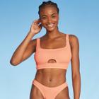 Juniors' Textured Cut Out Scoop Neck Bralette Bikini Top - Xhilaration Peach Orange D/dd Cup