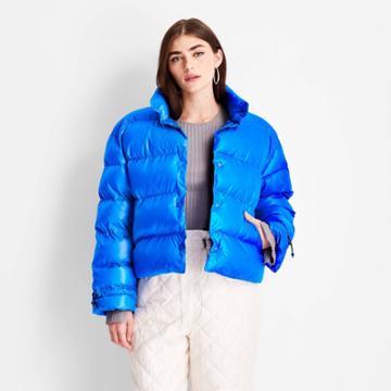 Women's Glossy Puffer Jacket - Future Collective With Kahlana Barfield Brown Blue Xxs