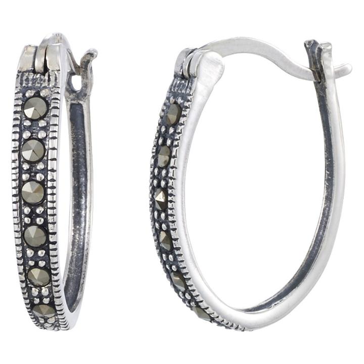 Target Marcasite Oval Hoop Earrings-sterling Silver, Girl's,