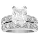 Journee Collection 8 1/2 Ct. T.w. Cushion-cut Cz Prong Set Wedding Ring Set In Sterling Silver - Silver,