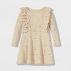 Grayson Collective Toddler Girls' Floral Ribbed Ruffle Long Sleeve Dress - Cream