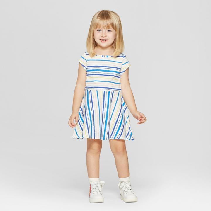 Toddler Girls' Short Sleeve Stripe All Over Print Dress - Cat & Jack Cream