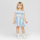 Toddler Girls' Short Sleeve Stripe All Over Print Dress - Cat & Jack Cream