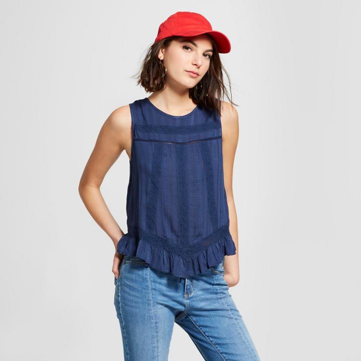 Women's Open Back Woven Sleeveless Top - Xhilaration Navy (blue)