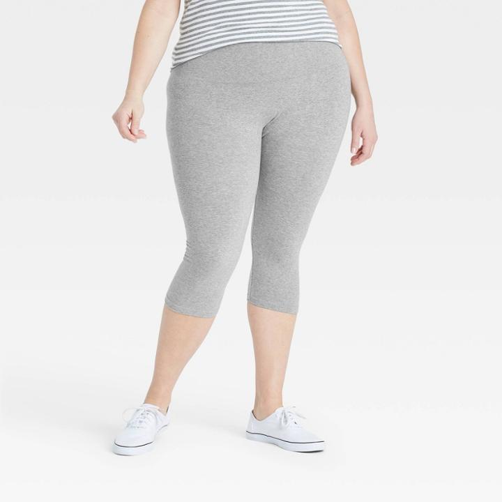 Women's Plus Size High-waist Cotton Blend Seamless Capri Leggings - A New Day Gray Heather