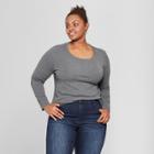 Women's Plus Size Crew Neck Long Sleeve T-shirt - Ava & Viv Medium Heather Gray