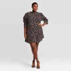 Women's Plus Size Floral Print Ruffle 3/4 Sleeve Dress - Who What Wear Black