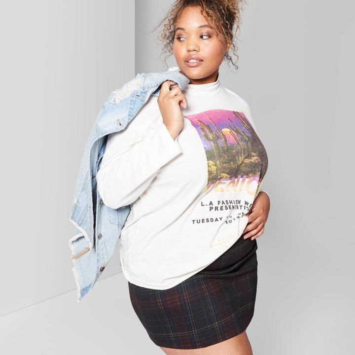 Women's Plus Size Plaid Seamed Mini Skirt - Wild Fable Navy 2x, Size: