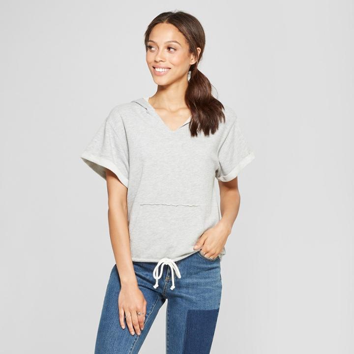 Women's Short Sleeve Tie Waist Hoodie - Grayson Threads (juniors') Heather Gray