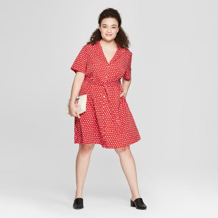 Women's Plus Size Polka Dot Dress - A New Day + Vital Voices - Red X
