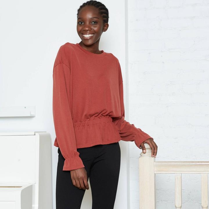 Women's Long Sleeve Sandwash Smocked Top - A New Day Red