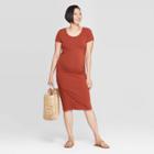 Maternity Short Sleeve Scoop Neck Shirred T-shirt Dress - Isabel Maternity By Ingrid & Isabel Brown