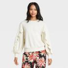 Women's Ruffle Sleeve Scoop Neck Pullover Sweater - Who What Wear Cream
