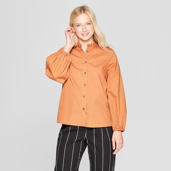 Women's Long Sleeve Button-up Blouse - Who What Wear Brown