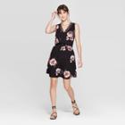 Women's Floral Print Sleeveless Lace Trim V-neck Dress - Xhilaration Black