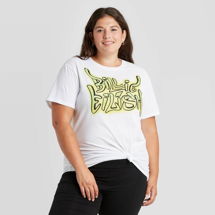 Women's Billie Eilish Plus Size Boyfriend Fit Short Sleeve Graphic T-shirt - White