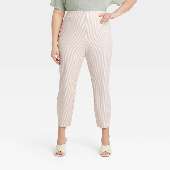 Women's Plus Size High-rise Slim Fit Ankle Pants - A New Day Cream Striped 26w, Ivory