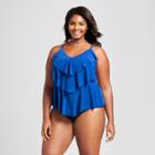 Women's Plus Size Tiered Tankini Blue - Aqua Green Blue