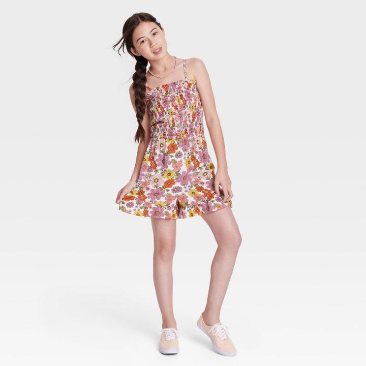 Girls' Smocked Romper - Art Class Cream Floral Xs, Ivory Floral