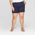 Women's Plus Size 5 Chino Shorts With Comfort Waistband - Ava & Viv Navy (blue)