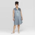 Women's Plus Size Sleeveless Deep V-neck Tunic Dress - Prologue Blue