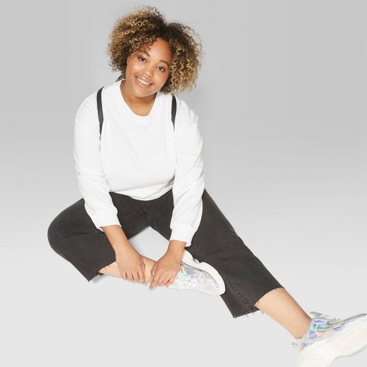 Women's Plus Size Oversized Long Sleeve Crew Neck Sweatshirt - Wild Fable White
