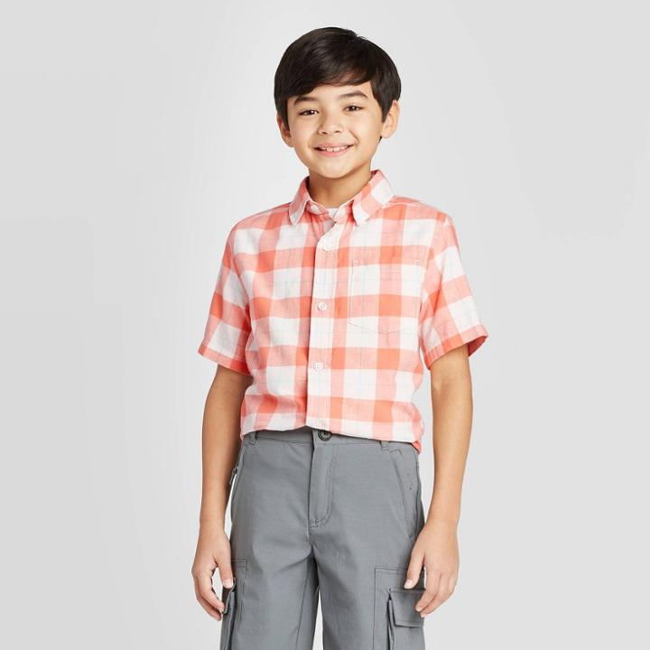 Petiteboys' Short Sleeve Button-down Shirt - Cat & Jack Orange/white