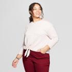 Women's Plus Size Striped Long Sleeve Tie Front T-shirt - Ava & Viv Pink