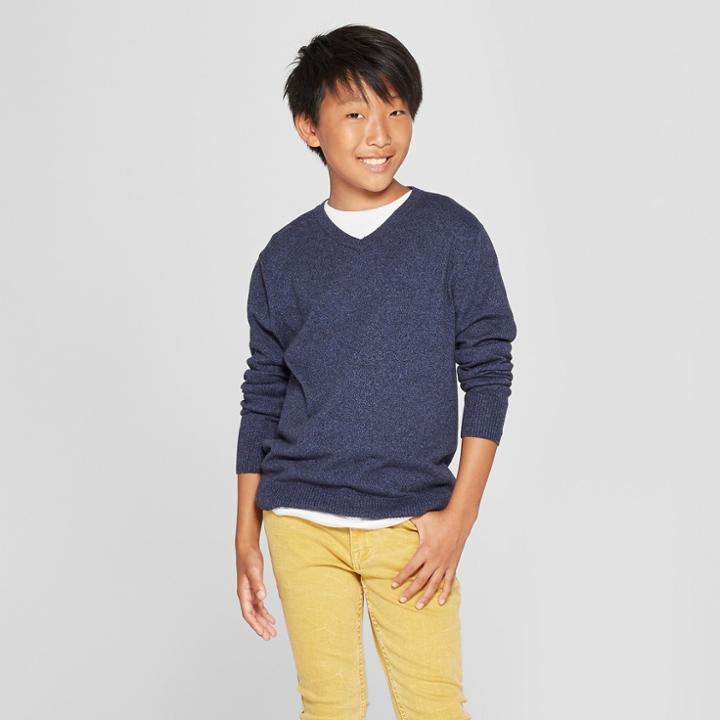 Boys' Long Sleeve Pullover Sweater - Cat & Jack Navy