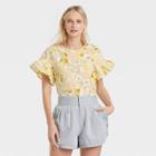 Women's Ruffle Short Sleeve Blouse - Who What Wear Cream Floral L, Ivory Floral