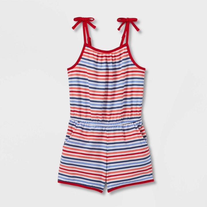 Girls' Sleeveless Printed Knit Romper - Cat & Jack Red