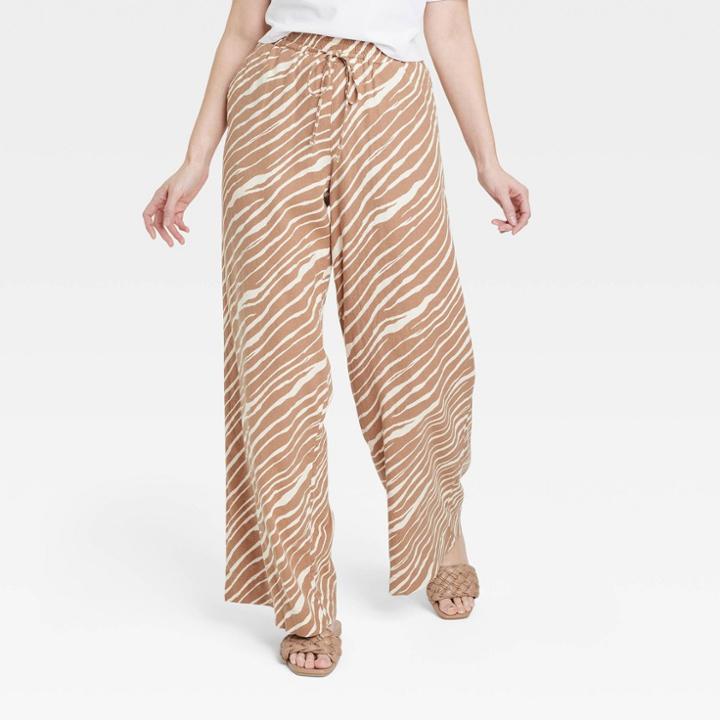 Women's High-rise Wide Leg Linen Pull-on Pants - A New Day Brown