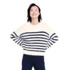 Women's Fuzzy Yarn Striped Crewneck Sweater - La Ligne X Target Cream/navy