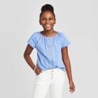 Girls' Striped Button-front Woven Top - Cat & Jack Blue