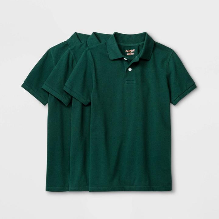 Petiteboys' 3pk Short Sleeve Stretch Pique Uniform Polo Shirt - Cat & Jack Dark Green