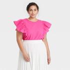 Women's Plus Size Flutter Sleeve Tank Top - A New Day Pink