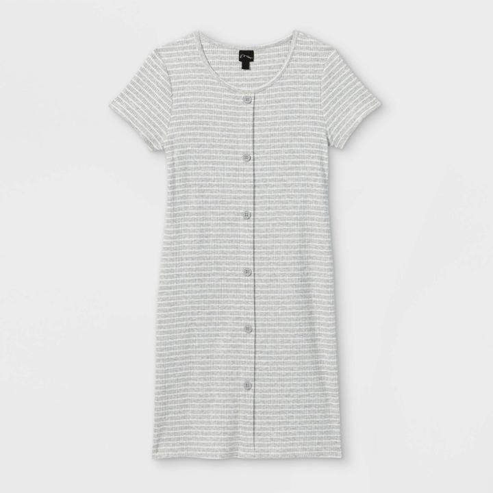 Girls' Button-front Short Sleeve Dress - Art Class White/gray