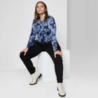 Women's Plus Size Long Sleeve Slim Fit T-shirt - Wild Fable Navy Tie-dye 1x, Blue Tie-dye