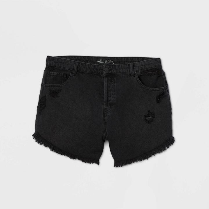 Women's High-rise Frayed Hem Jean Shorts - Wild Fable Black