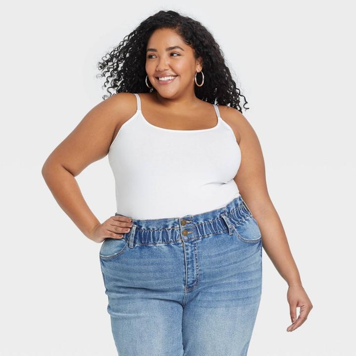 Women's Plus Size Slim Fit Knit Camisole - Ava & Viv White